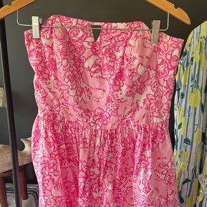 Strapless Lilly Pulitzer Pink and White Floral Dress